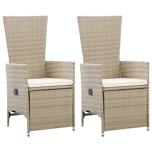 Rantry 2 STK. Garten Liegestuhl Möbel mit Kissen Gartensessel mit Liegefunktion Gartensessel Verstellbar Gartenstuhl Sessel Hochlehner Stuhl Liegesessel Relaxstuhl Beige Poly Rattan von Rantry