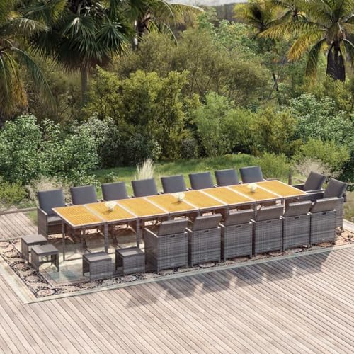 Rantry 21-TLG. Garten-Essgruppe mit Kissen Grau Poly Rattan Garten-Esstisch und Stühle Model3095688 von Rantry