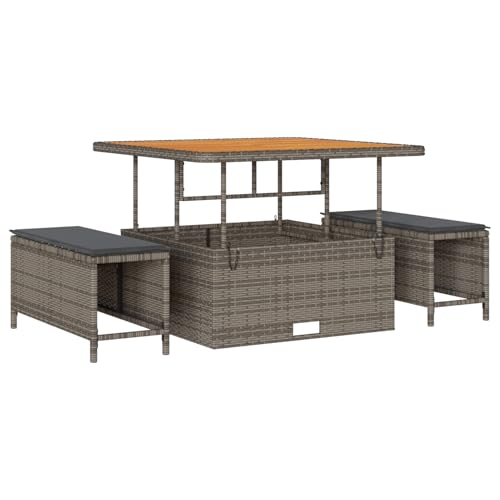Rantry 3-TLG. Garten-Essgruppe mit Kissen Grau Poly Rattan Akazie Tisch Und Stuhl Für Garten von Rantry