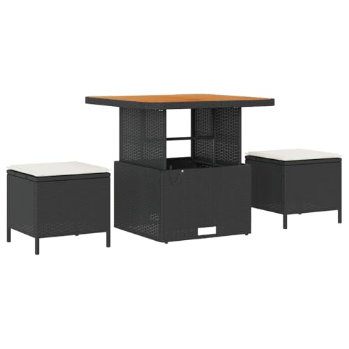 Rantry 3-TLG. Garten-Essgruppe mit Kissen Schwarz Poly Rattan Akazie Tisch Und Stuhl Für Garten von Rantry