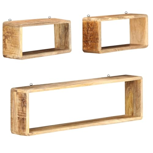 Rantry 3-TLG. Würfel-Wandregal-Set Massivholz Mango Cube Regal Model285844 von Rantry