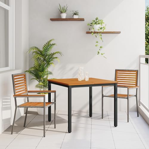 Rantry 3-teilige Garten Essgruppe Grau Poly-Rattan Akazie, Stapelbare Gartenstühle mit Kissen 2 Stück Grau Poly-Rattan, Gartentisch 90x90x75 cm Aus solidem Akazienholz und Metall Gartenlounge Model336 Rantry 3-teilige Garten Essgruppe Grau Poly-Rattan Akazie, Stapelbare Gartenstühle mit Kissen 2 Stück Grau Poly-Rattan, Gartentisch 90x90x75 cm Aus solidem Akazienholz und Metall Gartenlounge Model336 von Rantry