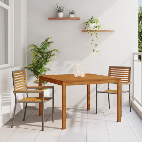Rantry 3-teilige Garten Essgruppe Grau Poly-Rattan Akazie, Stapelbare Gartenstühle mit Kissen 2 Stück Grau Poly-Rattan Gartenlounge Model3365530 von Rantry