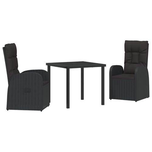 Rantry 3-teiliges Garten-Dining-Set mit Kissen Schwarz Poly Rattan Tisch Und Stuhl Für Garten von Rantry