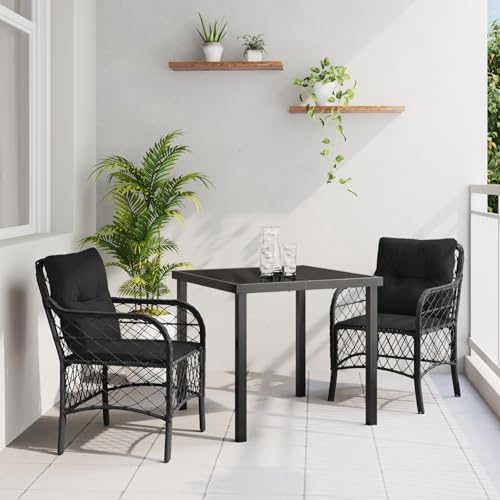 Rantry 3-teiliges Garten-ESS-Set mit Kissen Schwarz Poly-Rattan Gartenlounge Model3380204 von Rantry