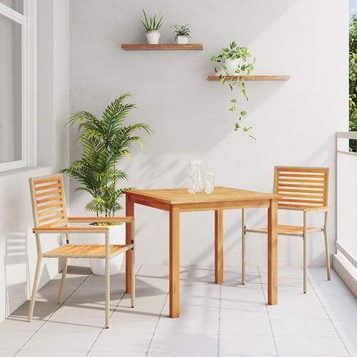 Rantry 3-teiliges Garten-Essset Beige Poly Rattan Akazie, Stapelbare Gartenstühle mit Kissen - 2er Set in Beige Poly Rattan Gartenlounge Model3365513 Rantry 3-teiliges Garten-Essset Beige Poly Rattan Akazie, Stapelbare Gartenstühle mit Kissen - 2er Set in Beige Poly Rattan Gartenlounge Model3365513 von Rantry