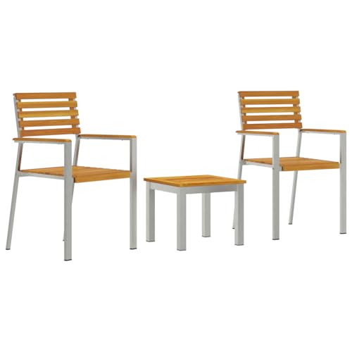 Rantry 3-teiliges Garten Essset Massivholz Akazie, Stapelbare Gartenstühle 2 Stück Massivholz Akazie und Stahl Gartenlounge Model3334840 von Rantry