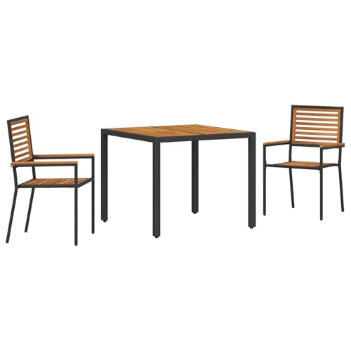 Rantry 3-teiliges Garten Essset Schwarz Poly Rattan Akazie, Stapelbare Gartenstühle mit Kissen 2 Stück Schwarz Poly Rattan Gartenlounge Model3365434 von Rantry