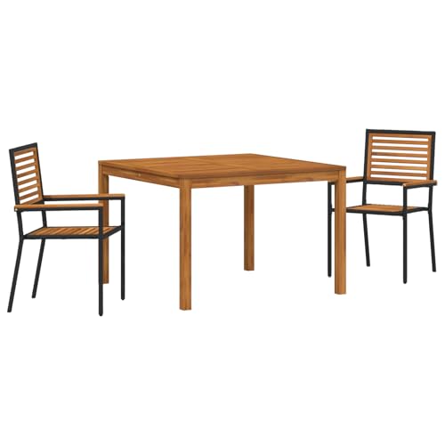 Rantry 3-teiliges Garten Essset Schwarz Poly-Rattan Akazie, Stapelbare Gartenstühle mit Kissen 2 Stück Schwarz Poly-Rattan Gartenlounge Model3365529 von Rantry