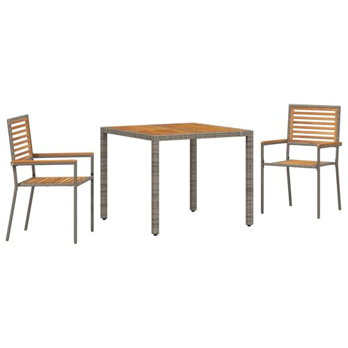 Rantry 3-teiliges Garten Esstischset Grau Poly-Rattan Akazie, Stapelbare Gartenstühle mit Kissen 2 Stück Grau Poly-Rattan Gartenlounge Model3365435 von Rantry
