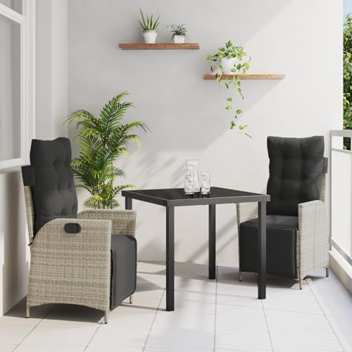 Rantry 3-teiliges Garten-Esszimmer-Set Hellgrau Poly-Rattan Gartenlounge Model3380568 von Rantry