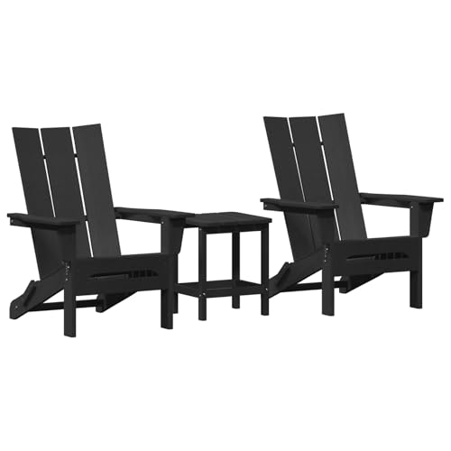 Rantry 3-teiliges Garten-Lounge-Set Schwarz HDPE, Faltbarer Adirondack-Stuhl Schwarz 74,5x80,5x90 cm HDPE, Adirondack-Seitertisch Schwarz 38x38x45 cm HDPE Gartenliege Model3335824 von Rantry