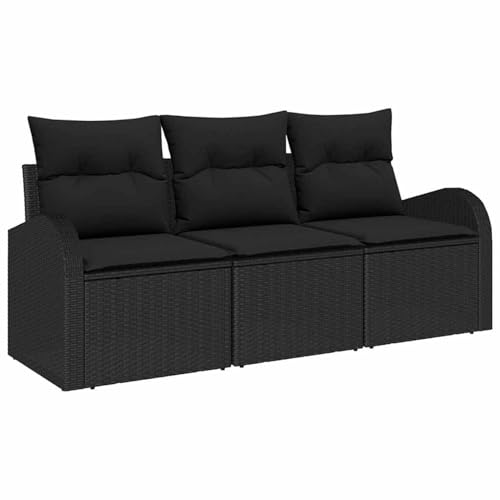 Rantry 3-teiliges Garten-Sofa-Set mit Kissen Schwarz Poly Rattan, 2-Sitzer Garten-Sofa mit Stauraum & Kissen Schwarz Poly Rattan Gartenlounge Model3354572 von Rantry