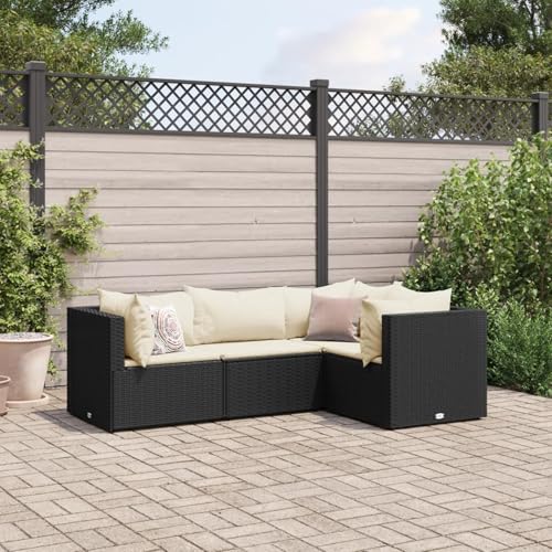 Rantry 4-TLG. Garten-Lounge-Set mit Kissen Schwarz Poly Rattan Gartenliege Model3308072 von Rantry