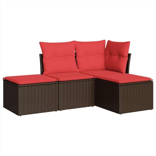 Rantry 4-TLG. Garten-Sofagarnitur mit Kissen Braun Poly Rattan Gartenlounge Model3217484 von Rantry
