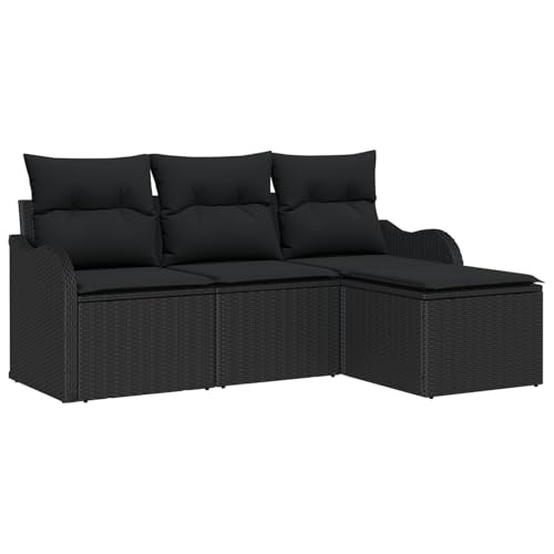 Rantry 4-teiliges Garten-Sofaset mit Kissen Schwarz Poly-Rattan, 2-Sitzer Garten-Sofa mit Kissen Schwarz Poly-Rattan Gartenlounge Model3345653 von Rantry