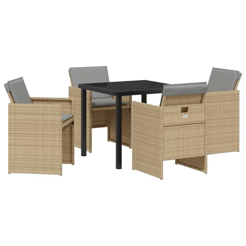Rantry 5-TLG. Garten Esstischset mit Kissen Beige Poly Rattan, Gartentisch Schwarz 80x80x73 cm Temperiertes Glas Gartenlounge Model3380613 Rantry 5-TLG. Garten Esstischset mit Kissen Beige Poly Rattan, Gartentisch Schwarz 80x80x73 cm Temperiertes Glas Gartenlounge Model3380613 von Rantry