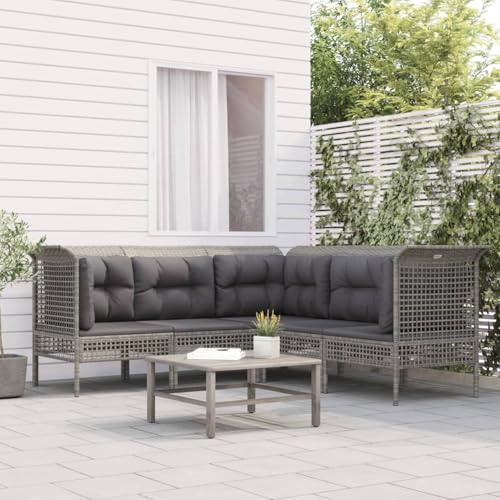Rantry 5-TLG. Garten-Lounge-Set mit Kissen Grau Poly Rattan Stuhlhussen Model319666 von Rantry