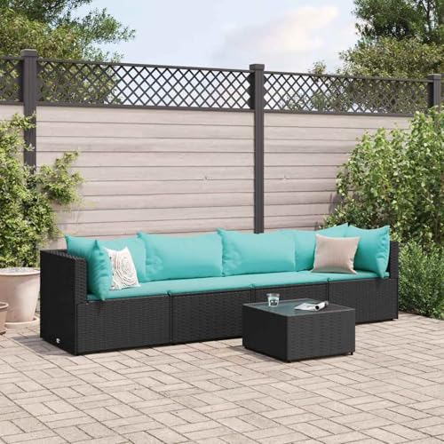 Rantry 5-TLG. Garten-Lounge-Set mit Kissen Schwarz Poly Rattan Gartenliege Model3308012 von Rantry