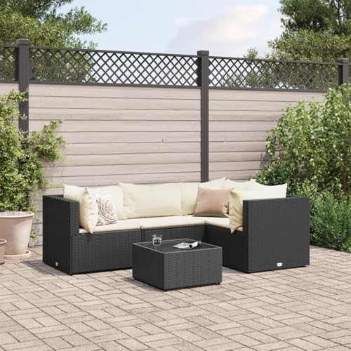 Rantry 5-TLG. Garten-Lounge-Set mit Kissen Schwarz Poly Rattan Gartenliege Model3308080 von Rantry