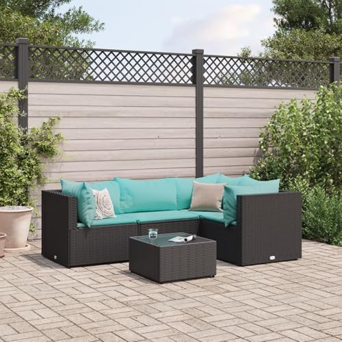 Rantry 5-TLG. Garten-Lounge-Set mit Kissen Schwarz Poly Rattan Gartenliege Model3308084 von Rantry