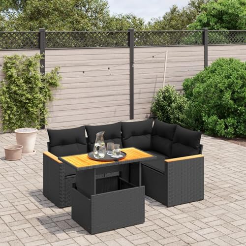 Rantry 5-TLG. Garten-Sofagarnitur mit Kissen Gartensofa Balkonmöbel Gartenmöbel Set Lounge Sofa Modular Gartenlounge Sofa Ecklounge Ecksofa Sitzgruppe Balkon Terraza Schwarz Poly Rattan von Rantry