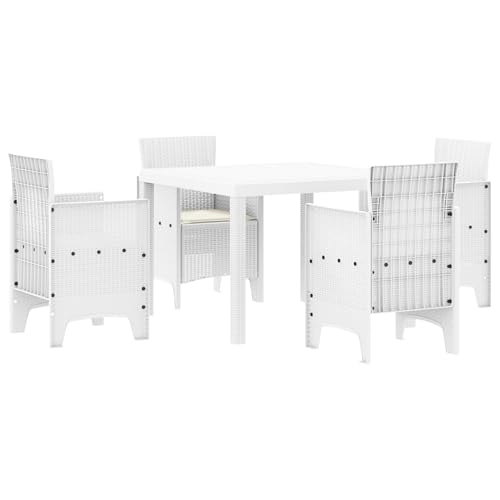 Rantry 5 Teile Garten Essgruppe mit Kissen Weiß Poly Rattan Tisch Und Stuhl Für Garten von Rantry