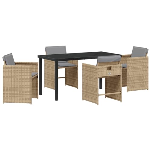 Rantry 5 Teiliges Garten-Essgruppe mit Kissen Beige Poly Rattan, Gartentisch Schwarz 140x80x73 cm Temperiertes Glas Gartenlounge Model3380710 Rantry 5 Teiliges Garten-Essgruppe mit Kissen Beige Poly Rattan, Gartentisch Schwarz 140x80x73 cm Temperiertes Glas Gartenlounge Model3380710 von Rantry