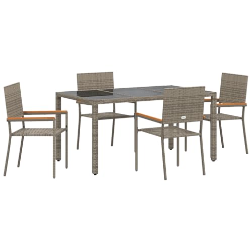 Rantry 5-teilige Garten Essgruppe Grau Poly-Rattan, Stapelgartenstühle mit Kissen 2 STK Grau Poly-Rattan Gartenlounge Model3365391 Rantry 5-teilige Garten Essgruppe Grau Poly-Rattan, Stapelgartenstühle mit Kissen 2 STK Grau Poly-Rattan Gartenlounge Model3365391 von Rantry