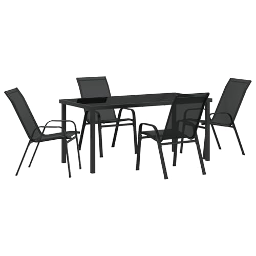 Rantry 5-teilige Garten Essgruppe Schwarz Textilene und Stahl Tisch Und Stuhl Für Garten von Rantry