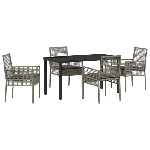 Rantry 5-teilige Garten-Essgruppe mit Kissen Grau Poly Rattan Gartenlounge Model3379879 von Rantry