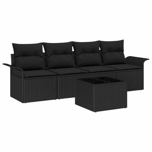 Rantry 5-teilige Garten Sofa Set mit Kissen Schwarz Poly Rattan, 2-Sitzer Garten Sofa mit Stauraum & Kissen Schwarz Poly Rattan Gartenlounge Model3353902 von Rantry