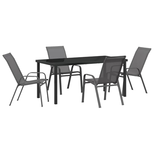 Rantry 5-teiliges Garten-Dining-Set Grau Textilene und Stahl Tisch Und Stuhl Für Garten von Rantry
