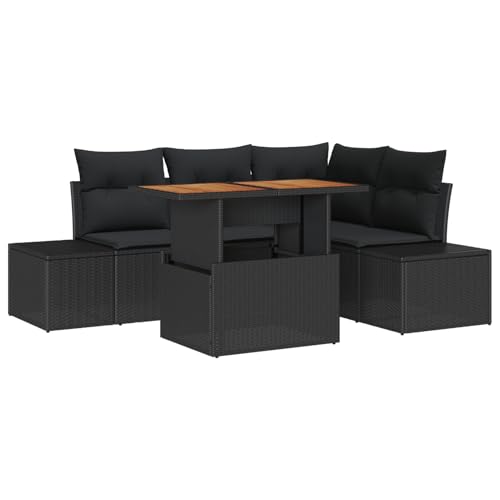 Rantry 5-teiliges Garten-ESS-Set mit Kissen Schwarz Poly-Rattan Akazie Gartenlounge Model3349960 von Rantry