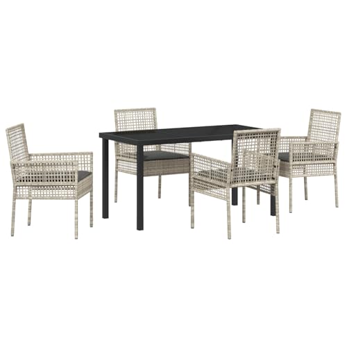 Rantry 5-teiliges Garten-Essgruppen-Set mit Kissen Hellgrau Poly Rattan Gartenlounge Model3379900 von Rantry