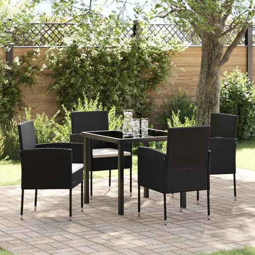 Rantry 5-teiliges Garten Essgruppen Set mit Kissen schwarzes Poly-Rattan Gartenlounge Model3380051 von Rantry