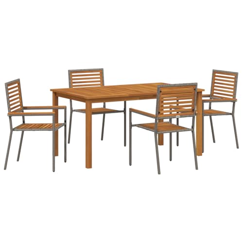 Rantry 5-teiliges Garten Essset Grau Poly Rattan Akazie, Stapelbare Gartenstühle mit Kissen 2 Stück Grau Poly Rattan Gartenlounge Model3365518 Rantry 5-teiliges Garten Essset Grau Poly Rattan Akazie, Stapelbare Gartenstühle mit Kissen 2 Stück Grau Poly Rattan Gartenlounge Model3365518 von Rantry