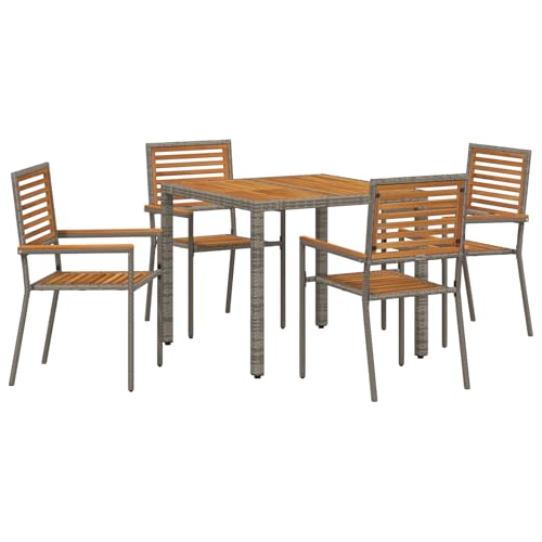 Rantry 5-teiliges Garten Essset Graues Poly Rattan Akazie, Stapelbare Gartenstühle mit Kissen 2 Stück Graues Poly Rattan Gartenlounge Model3365437 von Rantry