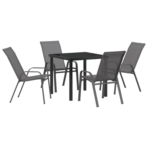 Rantry 5-teiliges Garten Essset - Graues Textilene und Stahl Tisch Und Stuhl Für Garten von Rantry
