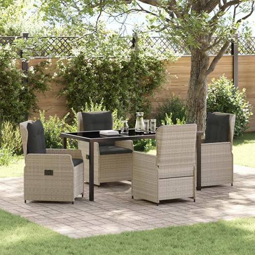 Rantry 5-teiliges Garten Essset Hellgrau Poly Rattan, Gartentisch Schwarz 160x80x73 cm Sicherheitsglas Gartenlounge Model3380977 von Rantry