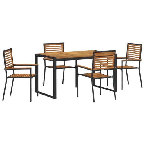 Rantry 5-teiliges Garten Essset Schwarz Poly Rattan Akazie, Stapelbare Gartenstühle mit Kissen 2 Stück Schwarz Poly Rattan Gartenlounge Model3365472 von Rantry