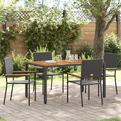 Rantry 5-teiliges Garten Essset Schwarzes Poly-Rattan, Stapelbare Gartenstühle mit Kissen - 2-teiliges Set in Schwarz Poly-Rattan Gartenlounge Model3365406 von Rantry