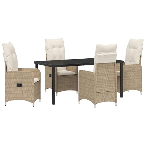 Rantry 5-teiliges Garten-Essset mit Kissen Beige Poly Rattan Tisch Und Stuhl Für Garten von Rantry