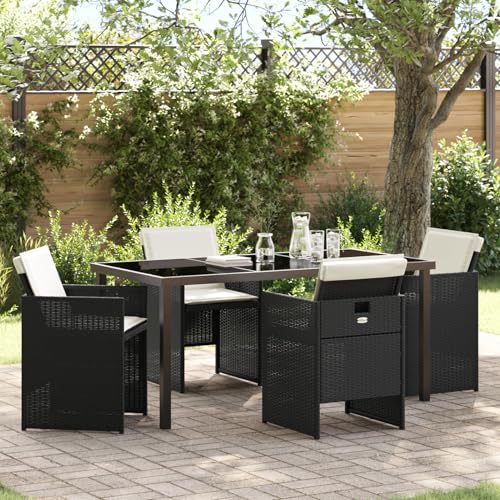 Rantry 5-teiliges Garten Essset mit Kissen Schwarz Poly Rattan, Gartentisch Schwarz 160x80x73 cm aus GEH?rtetem Glas Gartenlounge Model3380591 Rantry 5-teiliges Garten Essset mit Kissen Schwarz Poly Rattan, Gartentisch Schwarz 160x80x73 cm aus GEH?rtetem Glas Gartenlounge Model3380591 von Rantry