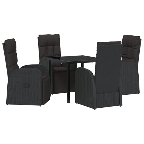 Rantry 5-teiliges Garten-Essset mit Kissen Schwarzes Poly-Rattan Tisch Und Stuhl Für Garten von Rantry