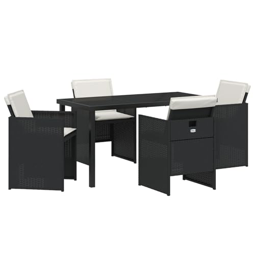 Rantry 5-teiliges Garten-Essset mit Kissen in Schwarz Poly-Rattan, Gartentisch in Schwarz 140x80x73 cm mit GEH?rtetem Glas Gartenlounge Model3380590 Rantry 5-teiliges Garten-Essset mit Kissen in Schwarz Poly-Rattan, Gartentisch in Schwarz 140x80x73 cm mit GEH?rtetem Glas Gartenlounge Model3380590 von Rantry