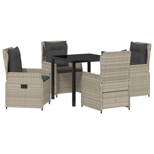 Rantry 5-teiliges Garten Esstisch Set Hellgrau Poly Rattan, Gartentisch Schwarz 80x80x73 cm GEH?rtetes Glas Gartenlounge Model3380975 Rantry 5-teiliges Garten Esstisch Set Hellgrau Poly Rattan, Gartentisch Schwarz 80x80x73 cm GEH?rtetes Glas Gartenlounge Model3380975 von Rantry