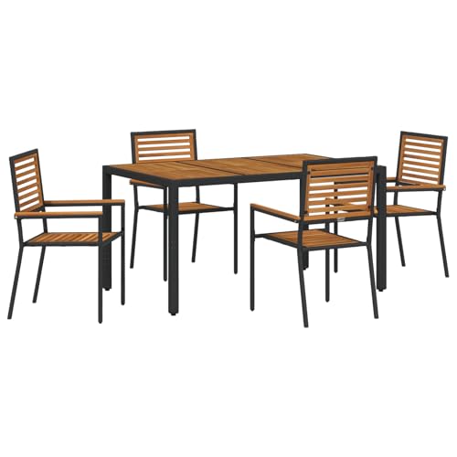 Rantry 5-teiliges Garten Esstisch Set Schwarz Poly Rattan Akazie, Stapelbare Gartenstühle mit Kissen 2 Stück Schwarz Poly Rattan Gartenlounge Model3365438 von Rantry