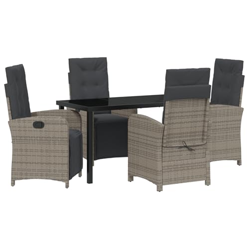 Rantry 5-teiliges Garten Esstisch Set mit Kissen Grau Poly Rattan, Gartentisch Schwarz 140x80x73 cm Tempered Glass Gartenlounge Model3380325 Rantry 5-teiliges Garten Esstisch Set mit Kissen Grau Poly Rattan, Gartentisch Schwarz 140x80x73 cm Tempered Glass Gartenlounge Model3380325 von Rantry