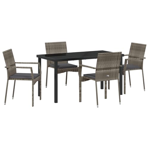 Rantry 5-teiliges Garten-Esstisch-Set mit Kissen Grau Poly Rattan Gartenlounge Model3380094 von Rantry